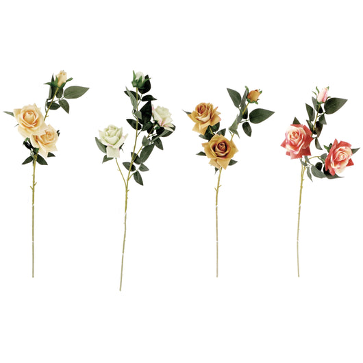 ROSA DECORATIVA CON 2 FIORI 91CM IN 4 COLORI