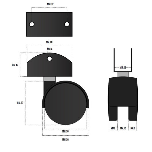 RUOTA 30MM CON PIASTRA A "U