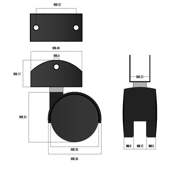 RUOTA 30MM CON PIASTRA A "U