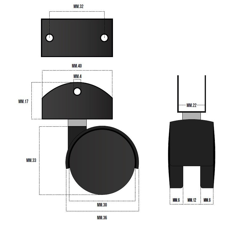 RUOTA 30MM CON PIASTRA A "U