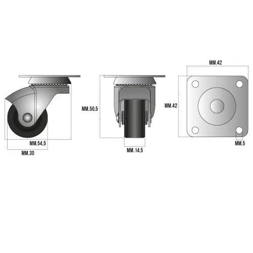RUOTA C/PIASTRA MM.25