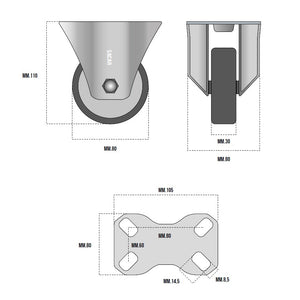 RUOTA GOMMA TERMOPLASTICA FISSA MM.80