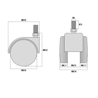 RUOTA NYLON MM.50 NEUTRA CON PERNO M8X15