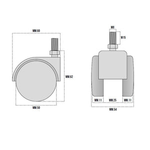 RUOTA NYLON MM.50 NEUTRA CON PERNO M8X15