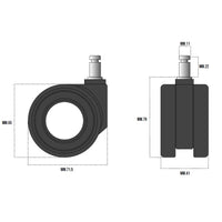 RUOTA WHOLE NERA POLIURETANO MM.65 PERNO 11X22