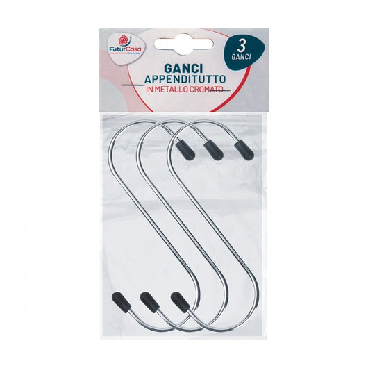 SET 3 GANCI METALLO 10CM FORMA "S".