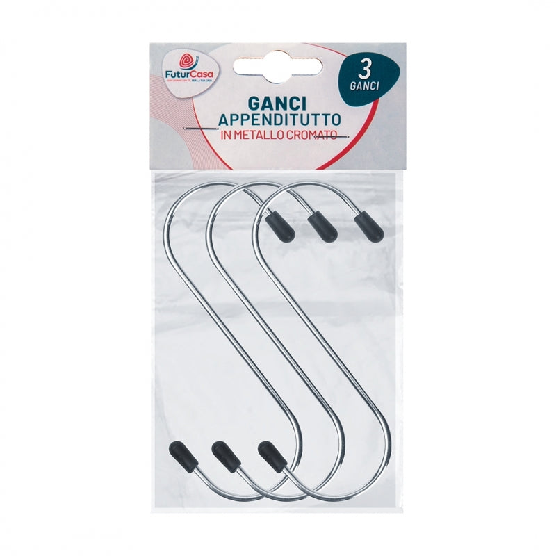 SET 3 GANCI METALLO 10CM FORMA "S".