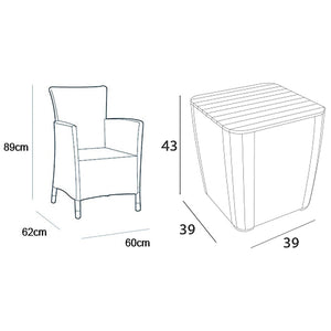 SET BALCONY IOWA GRAFITE IN ECORATTAN CON TAVOLO BASSO