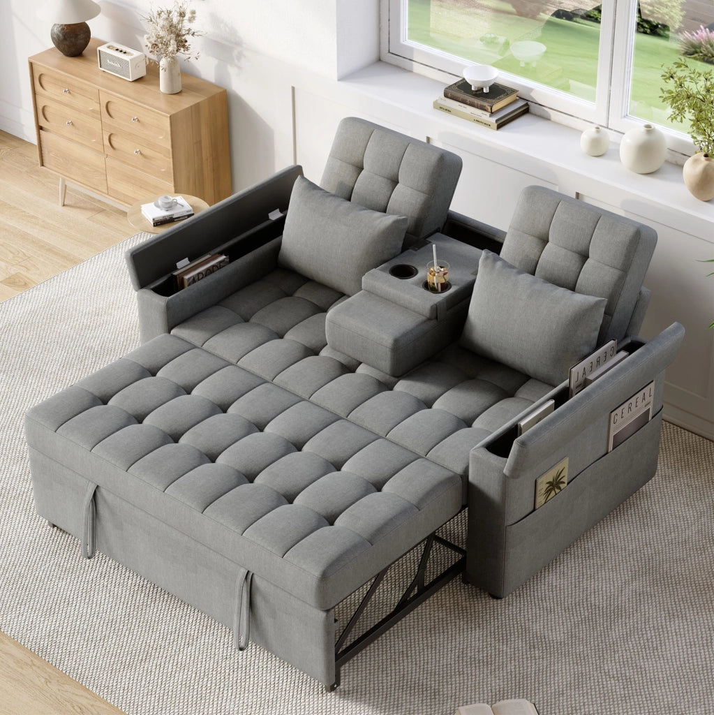Divano letto a 2 posti con schienale reclinabile e contenitore; 159 cm; grigio