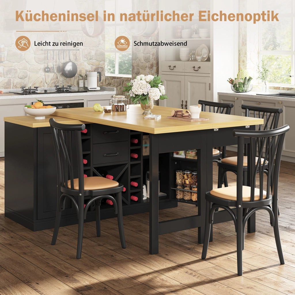 ISOLA DA CUCINA Girevole 120-223 cm in MDF e Metallo Nero