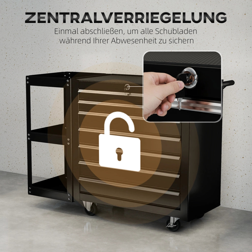 Carrello per utensili con 7 cassetti e scaffale laterale rimovibile ¨C zephmum ¨C Nero, metallo, 96x33.5x75 cm