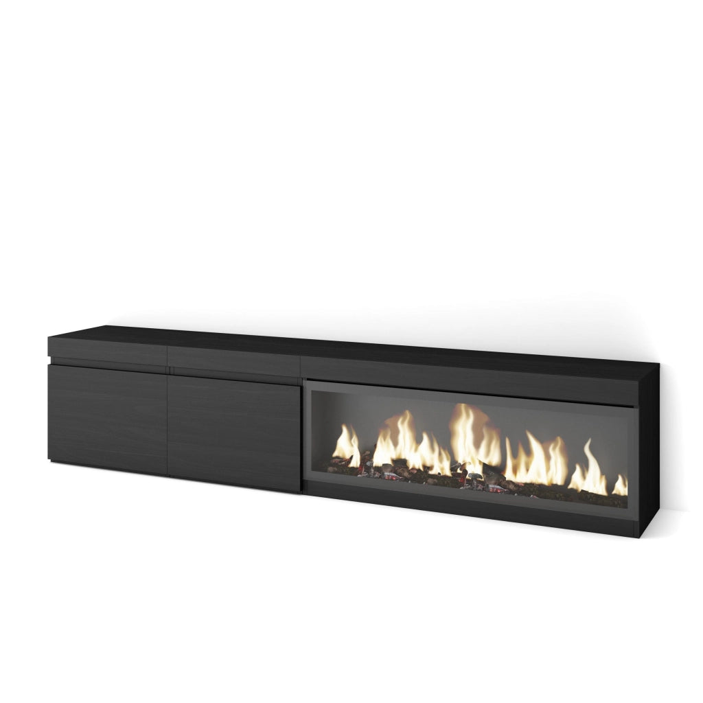 Mobile TV Soggiorno, 208x35x45cm, Per TV fino a 80", Camino elettrico XXL, Nero RF3257