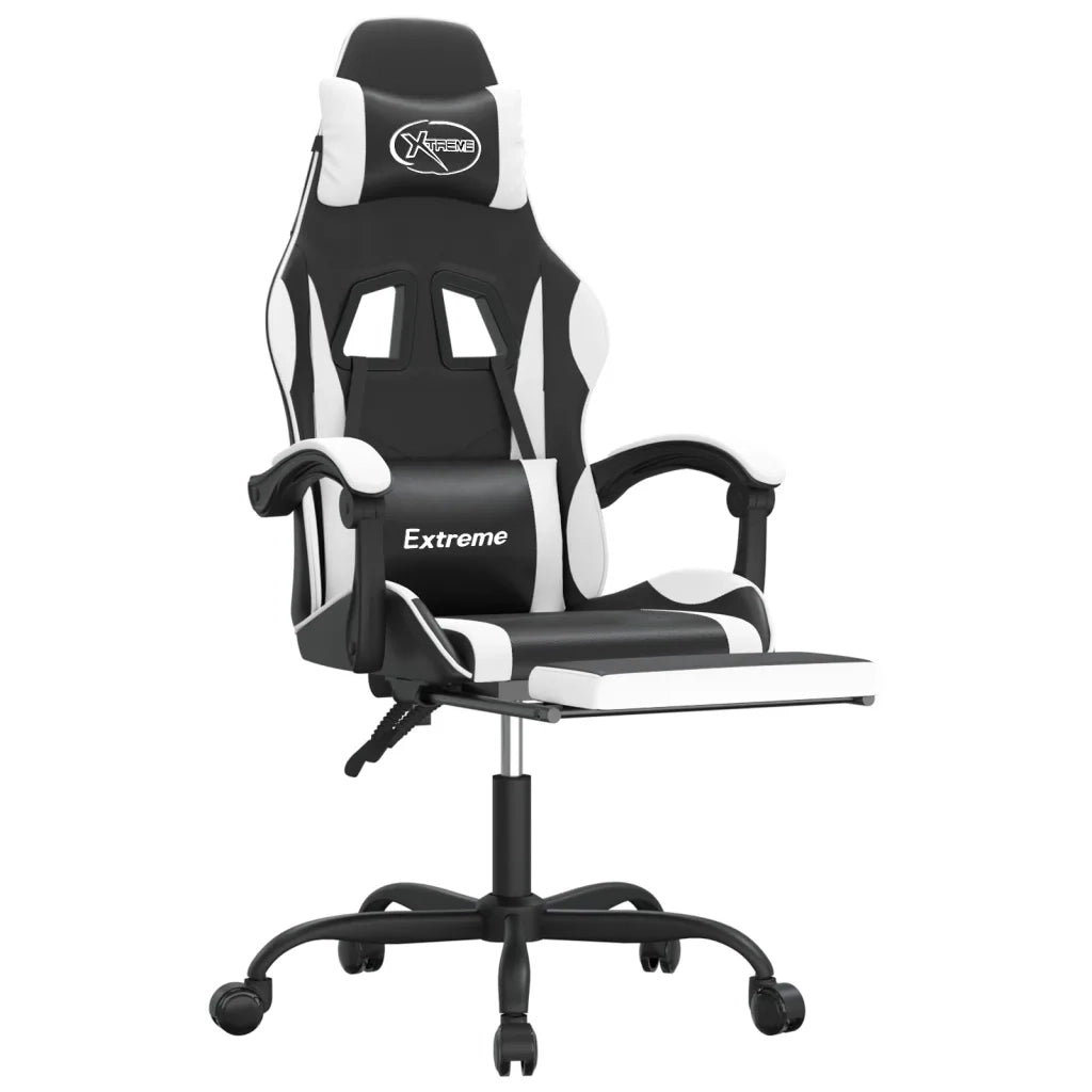 Sedia da Gaming con Poggiapiedi Nero e Bianco in Similpelle 3143883