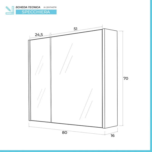 SPECCHIO CONTENITORE MONDO 80X16XH70CM ROVERE CHIA