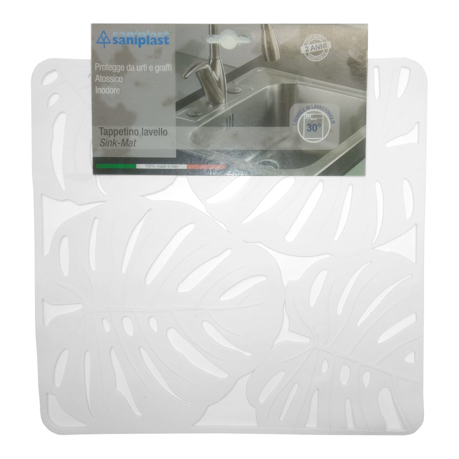 TAPPETO LAVELLO 32X32CM FOGLIE BIANCO