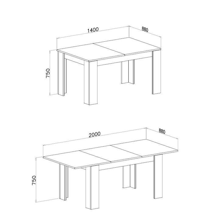 TAVOLO ALLUNGABILE 140/200X88XH78.5CM LARICE BIANC