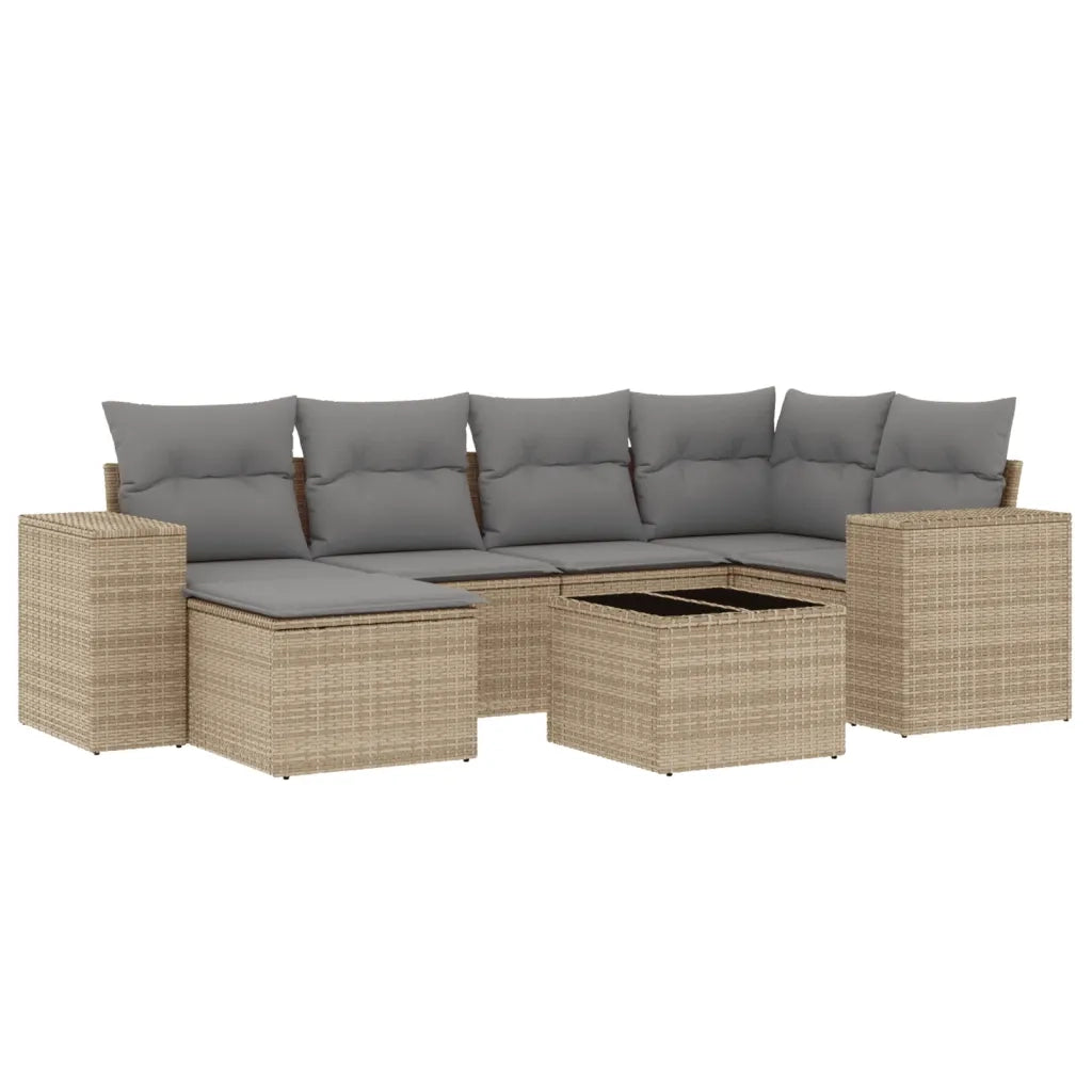 Set Divani da Giardino 7 pz con Cuscini Beige in Polyrattan 3255206