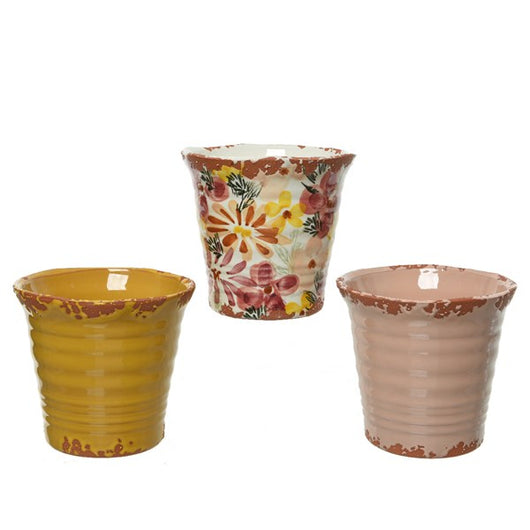 VASO IN TERRACOTTA D.14XH14CM GIALLO / ROSA / FIOR