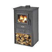 Stufa a Legna Silvia 7–8 kW Nera in Ghisa con Portalegna
