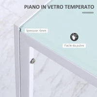 Tavolo Rettangolare da 4 Persone per Cucina e Soggiorno, Tavolo Moderno in Metallo e Vetro Temperato, 120x60x75 cm, Bianco