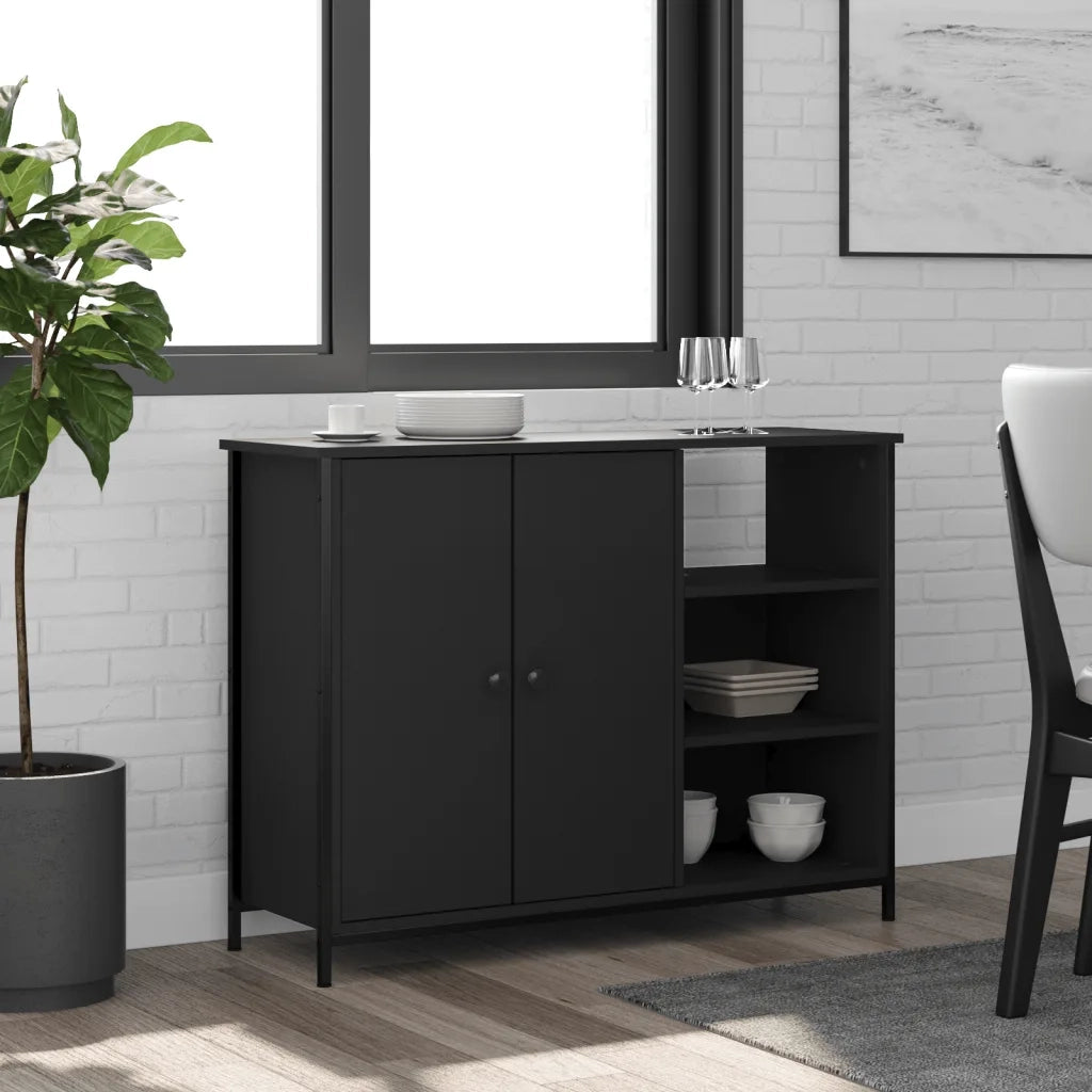 Credenza Nera 100x33x75 cm in Legno Multistrato 835549