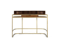 Scrivania artigianale in legno di mango con struttura dorata