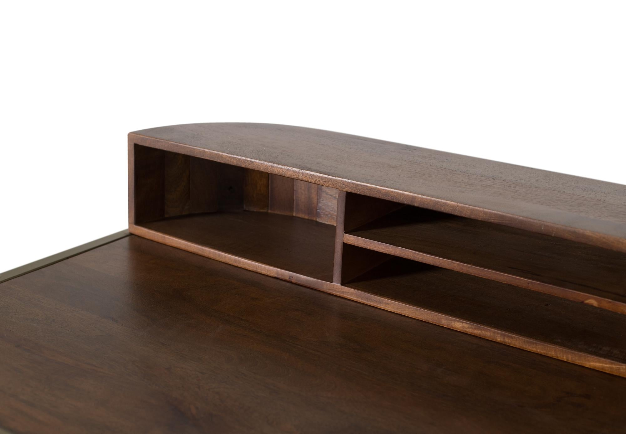 Scrivania artigianale in legno di mango con struttura dorata