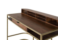 Scrivania artigianale in legno di mango con struttura dorata