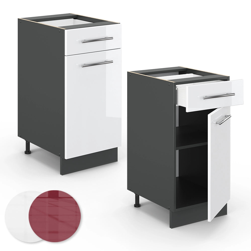 Mobiletto base per cucina Fame-Line Bianco lucido/Antracite 40 cm senza piano di lavoro Vicco