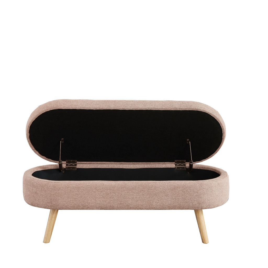 Panca con contenitore in velluto con design ovale, piedini antiscivolo e montaggio pratico per camera e ingresso rosa