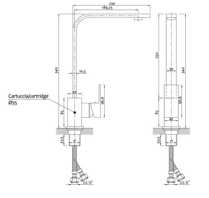 Rubinetto miscelatore bagno o cucina squadrato