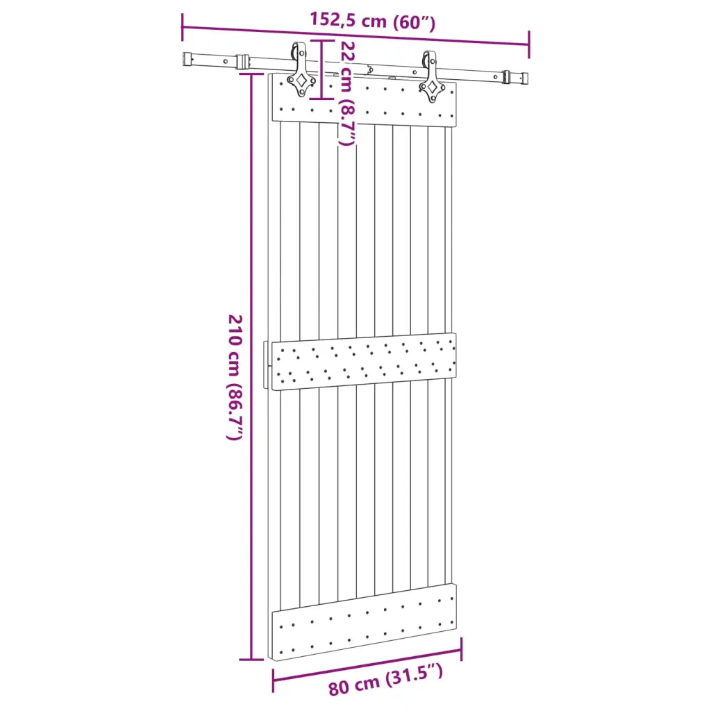 Porta scorrevole NARVIK Naturale e Nero 80 x 210 cm (152,5 cm) 3445276