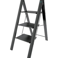 Colombo Sgabello Scala LEONARDO 3 gradini in alluminio anodizzato,ultrasottile,ultrapiatto,nero portata max 150kg EN14183 MADE IN ITALY