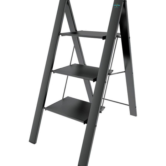 Colombo Sgabello Scala LEONARDO 3 gradini in alluminio anodizzato,ultrasottile,ultrapiatto,nero portata max 150kg EN14183 MADE IN ITALY