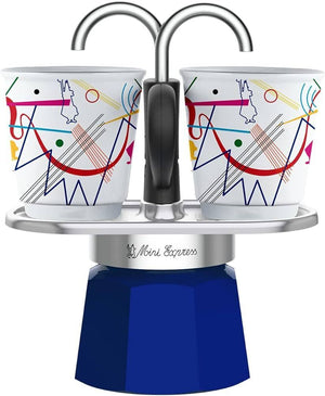 Bialetti Mini Express Kandinsky Moka Blu, Argento