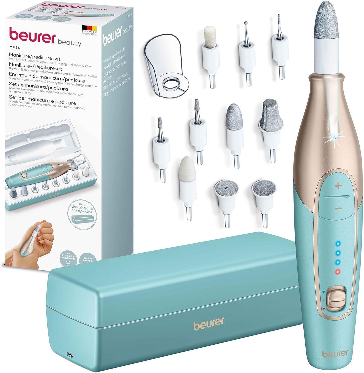 Beurer MP 84 Fresa elettronica per Unghie Professionale Cordless con Batteria Ricaricabile, 10 Accessori per Manicure e Pedicure e Pratica Custodia con Funzione di Ricarica
