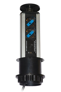 Link Multipresa Wireless da Tavolo a Scomparsa con 2 Porte Ita-Schuko Alloggiamento Alluminio Cavo 1.8mt