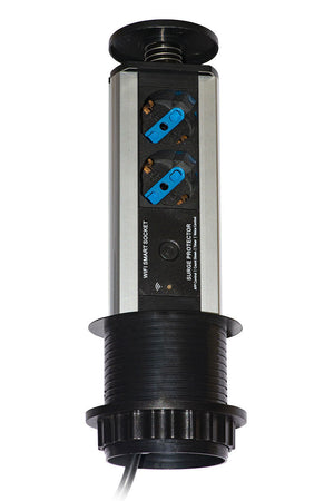 Link Multipresa Wireless da Tavolo a Scomparsa con 2 Porte Ita-Schuko Alloggiamento Alluminio Cavo 1.8mt