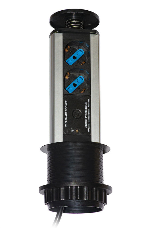 Link Multipresa Wireless da Tavolo a Scomparsa con 2 Porte Ita-Schuko Alloggiamento Alluminio Cavo 1.8mt