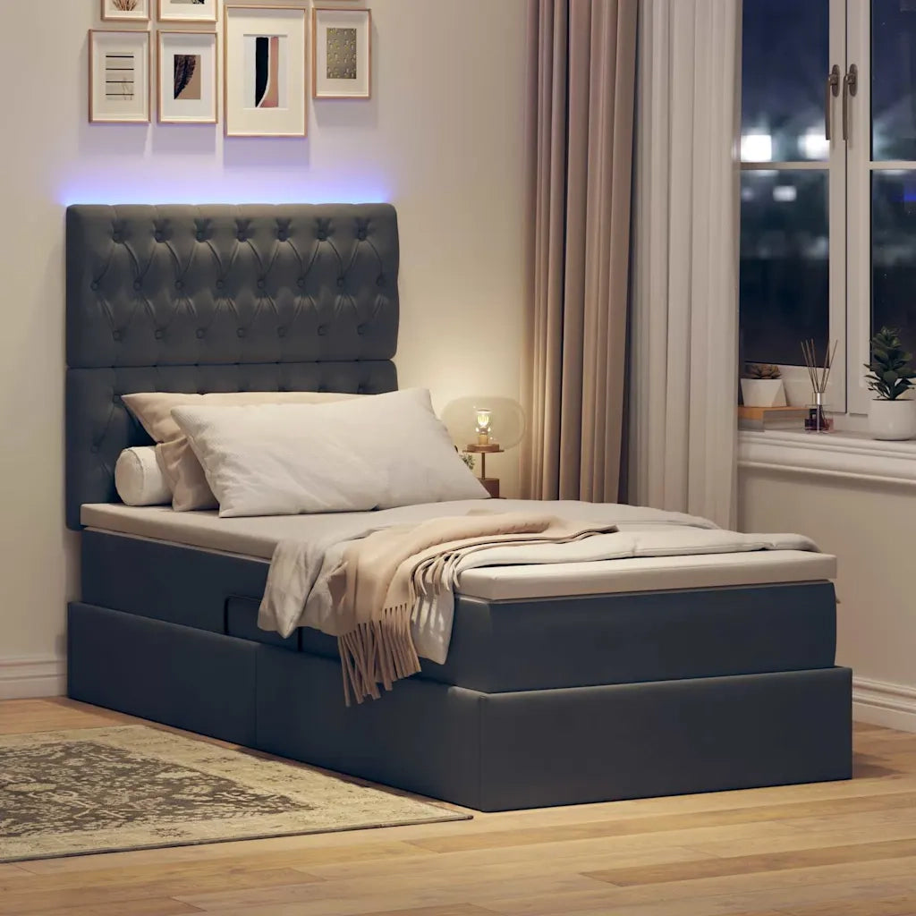 Letto con contenitore e LED Grigio scuro 90 x 190 cm Velluto
