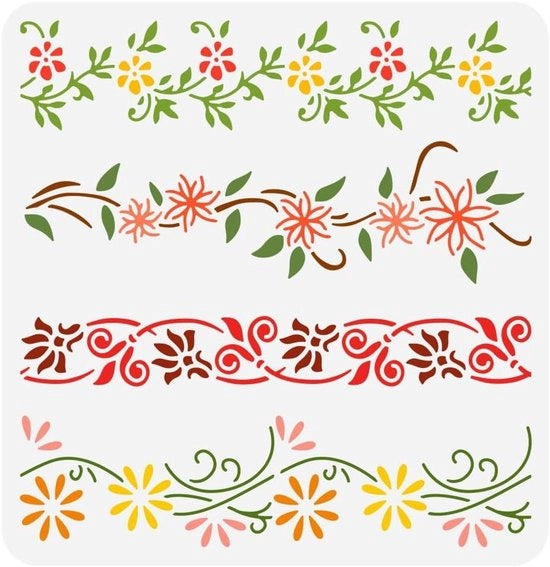 Stencil per Scheda di Decorazione con Disegno di Viti e Fiori per Parete e Mobili da 30x30cm