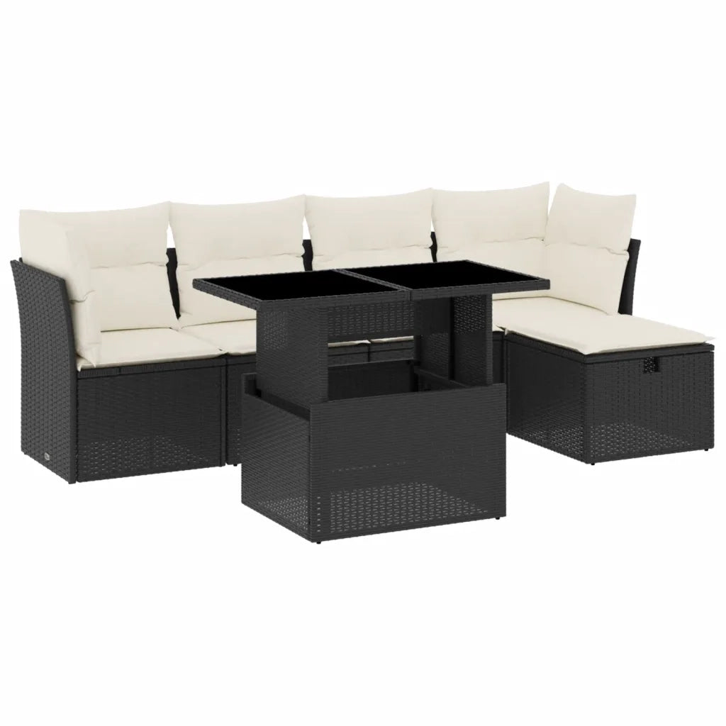 Set Divano da Giardino 6 pz con Cuscini Nero in Polyrattan 3274636