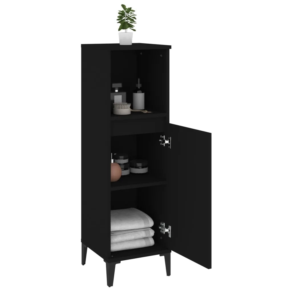 Armadietto da Bagno Nero 30x30x100 cm in Legno Multistrato 819813