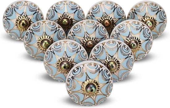 Knoppi per Cucina e Mobili in Ceramica a Stile Vintage Blu Turquoise - Set da 4