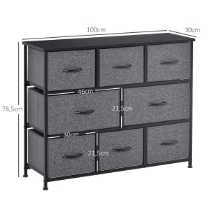 CASSETTIERA con 8 cassetti in tessuto 100x30x78,5 cm Grigio scuro