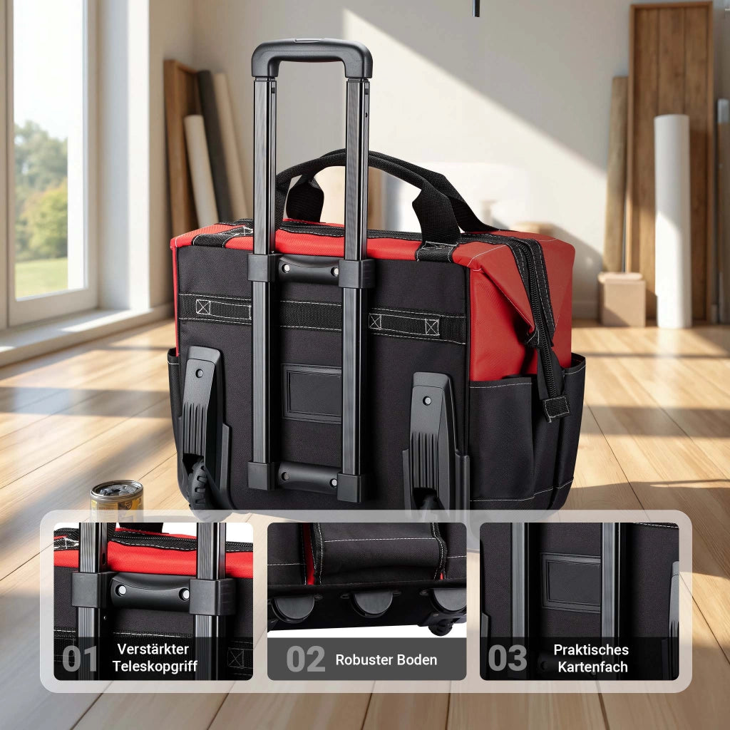 Trolley porta attrezzi 46 x 25 x 37 cm, portata 40 kg, valigetta porta attrezzi con ruote, 19 scomparti, carrello per attrezzi con base rinforzata