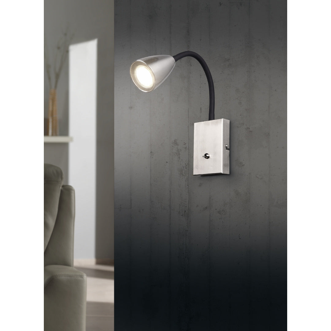 APPLIQUE WANDA FLESSIBILE GU10 H24CM NERA/ACCIAIO.