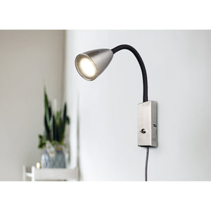 APPLIQUE WANDA FLESSIBILE GU10 H24CM NERA/ACCIAIO.