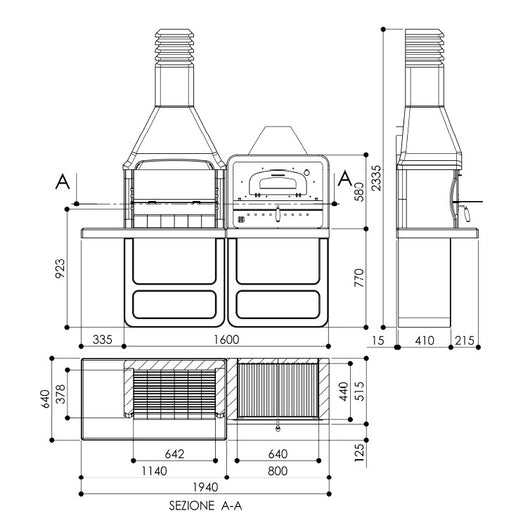 BARBECUE PORTOFINO 194X64XH229CM LEGNA E CARBONE