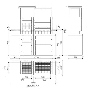 BARBECUE SAN PEDRO 160X52XH175CM LEGNA E CARBONE